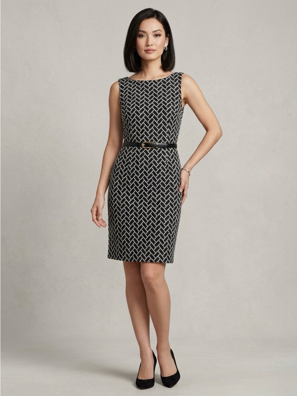 Jones New York Signature Embroidered Sheath Dress Black White Size 12